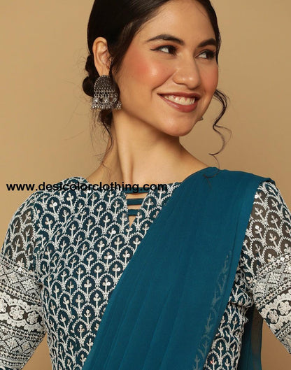 Teal Green Georgette Saree