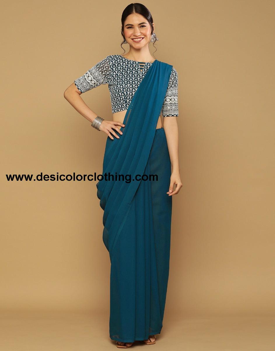 Teal Green Georgette Saree