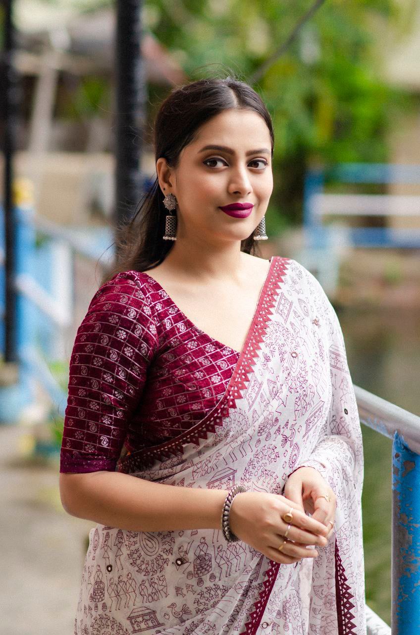 Product Image - Elegant Worli Georgette Saree with Aari Mirror Work
