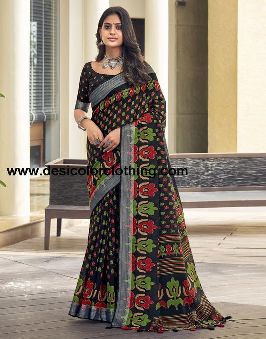 Black Cotton Zari Saree