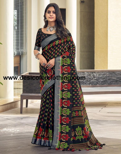 Black Cotton Zari Saree