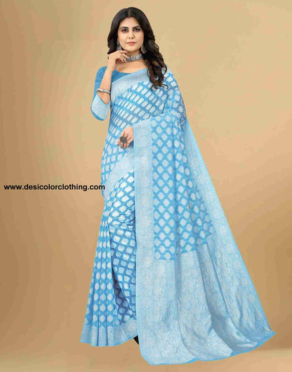 Blue Cotton Plain Saree