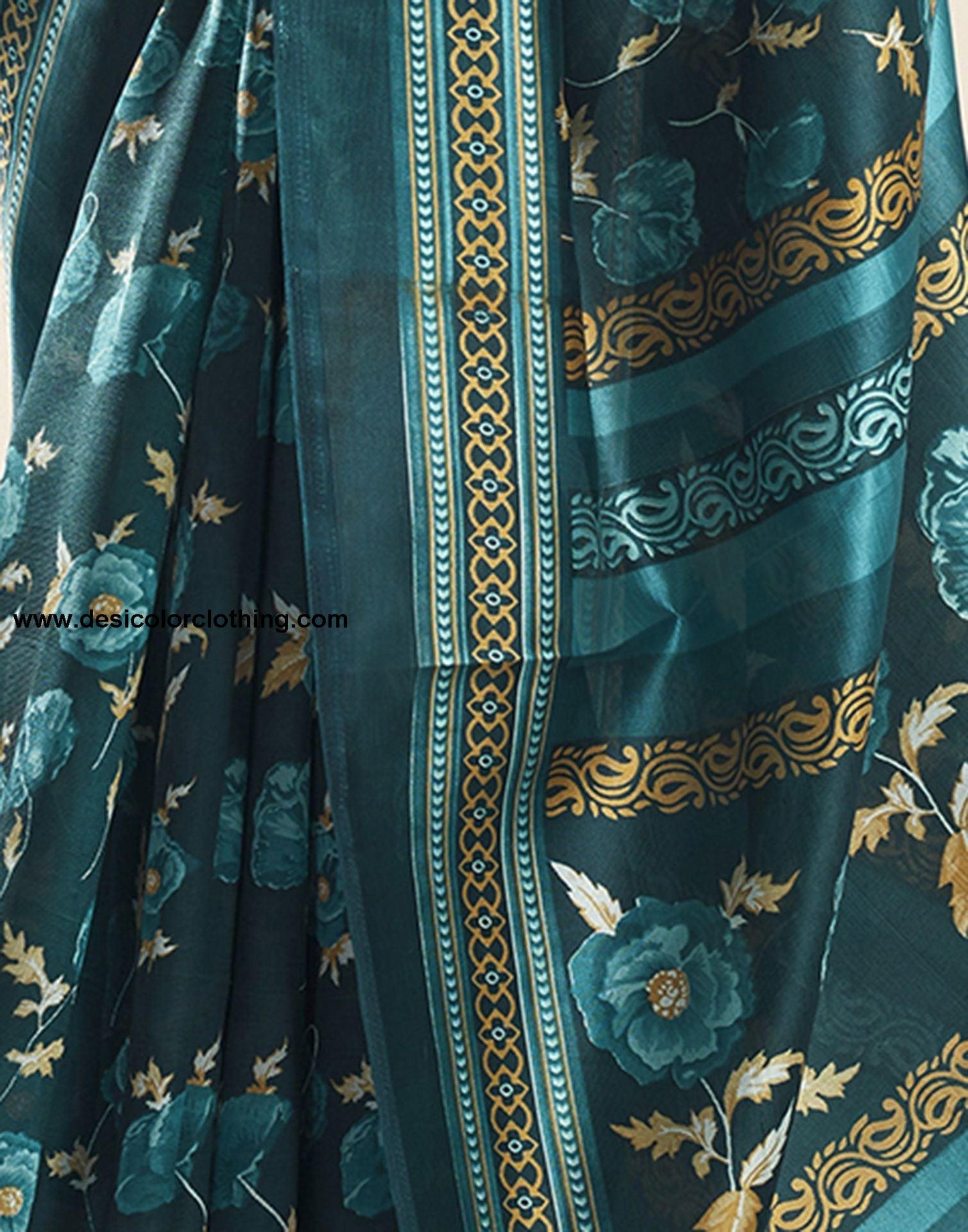 Dark Green Printed Silk Saree