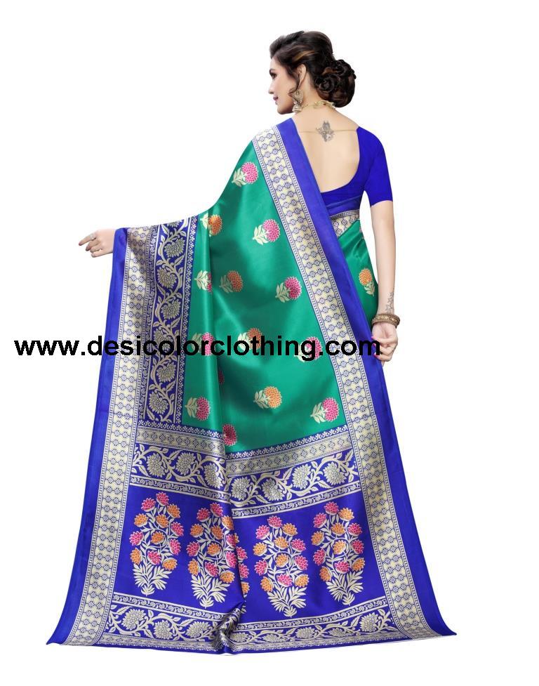 Turquoise Coloured Poly Silk Printed Partywear saree