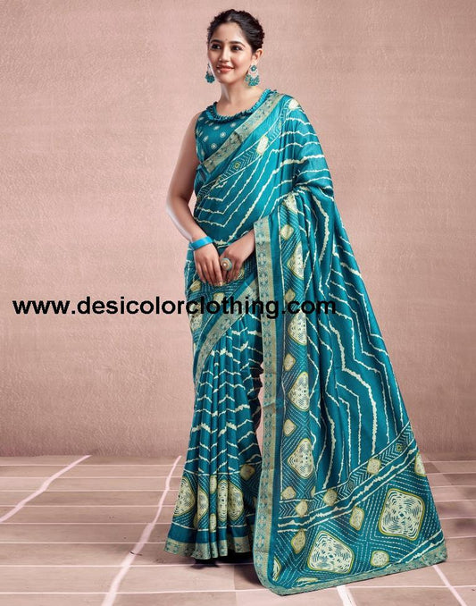 Teal Blue Silk Printed Saree