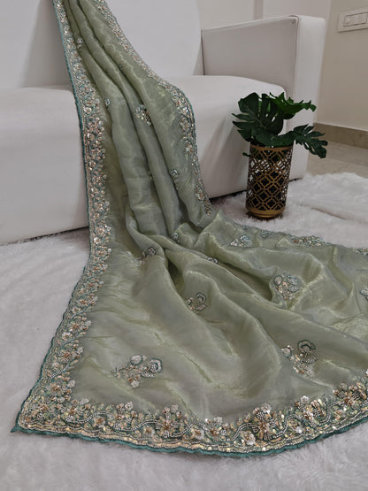 Product Image - Mint Color Shimmer Glass Organza Saree