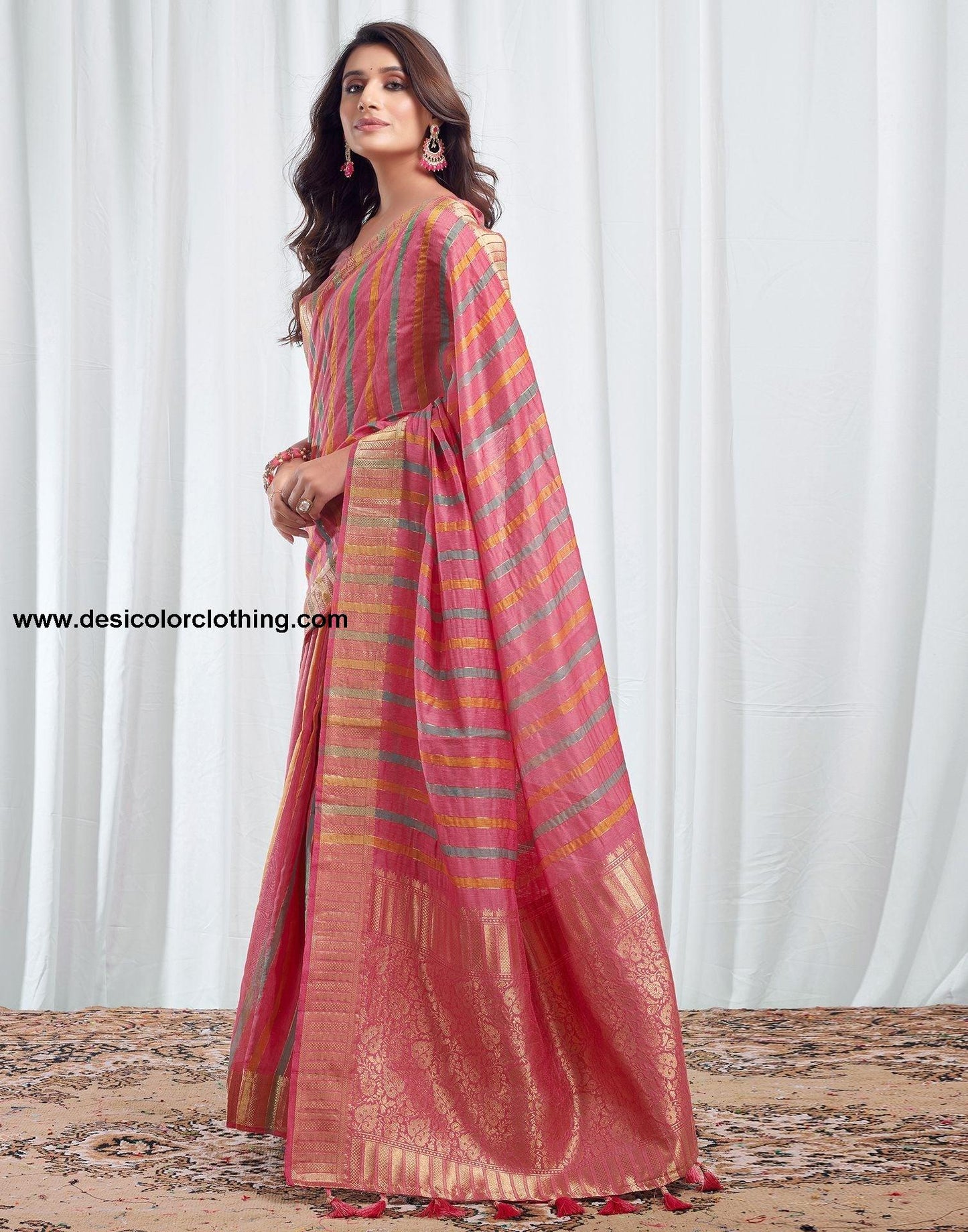 Pink Woven Silk Saree
