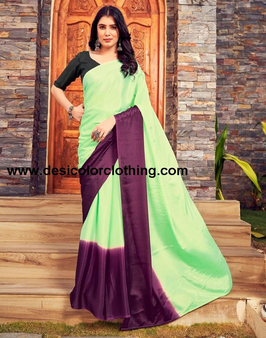 Pista Green Chiffon Plain Ready To Wear