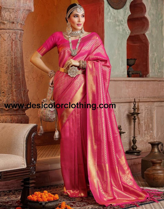 Rani Pink Banarasi Silk Weaving Saree