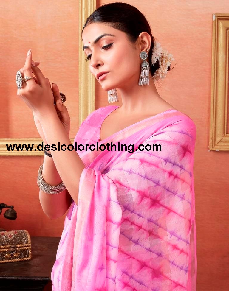 Pink Cotton Zari Saree