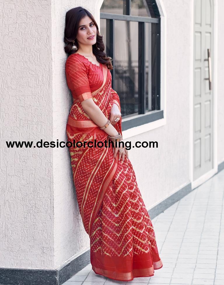Red Cotton Printed Saree