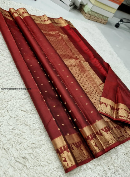 Kanchipuram 100% Pure Handwoven Silk Saree with Pallakku Border