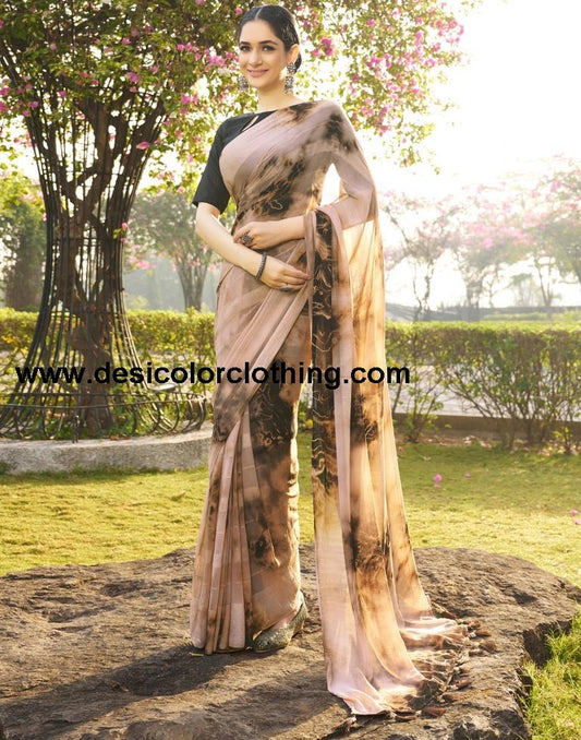 Beige Georgette Printed Saree