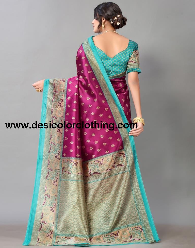 Wine And Beige Silk Saree