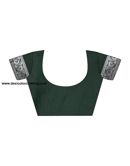 Dark Green Silk Plain Saree