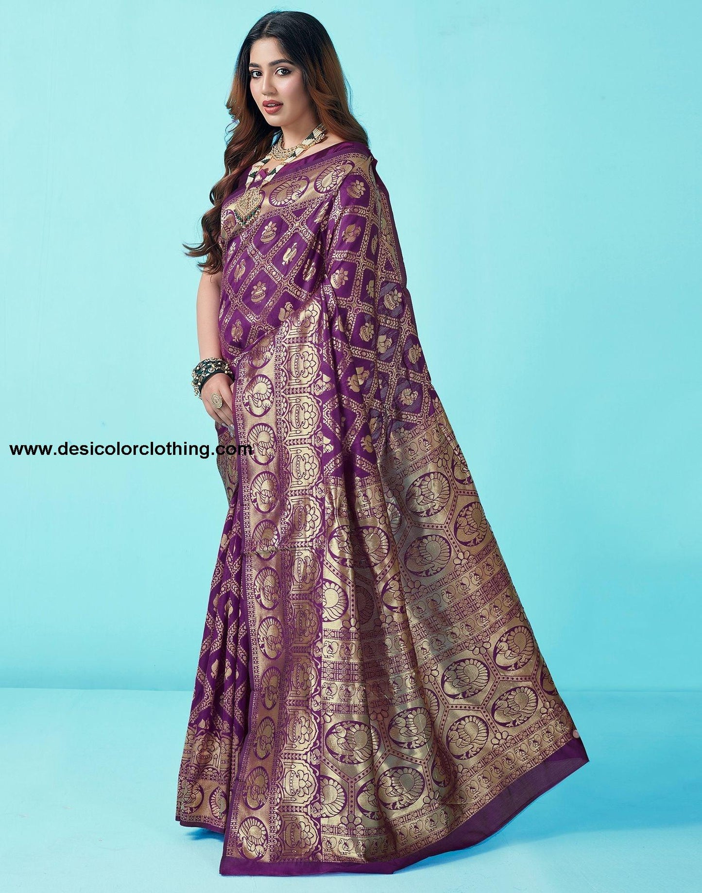 Dark Purple Jacquard Silk Saree