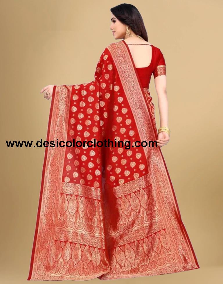 Red Jacquard Banarasi Silk Saree