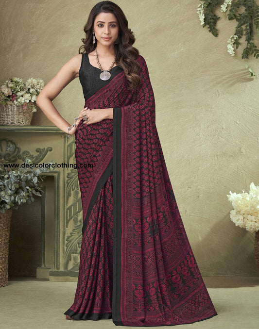 Black Silk Floral Printed Saree