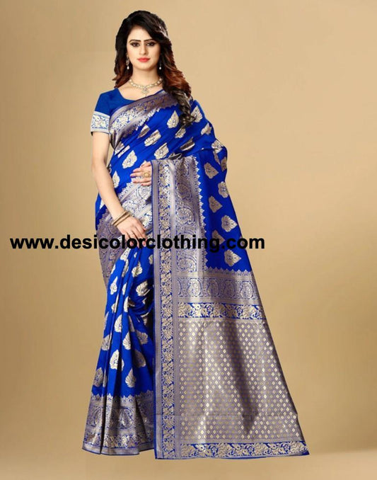 Blue Jacquard Banarasi Silk Saree