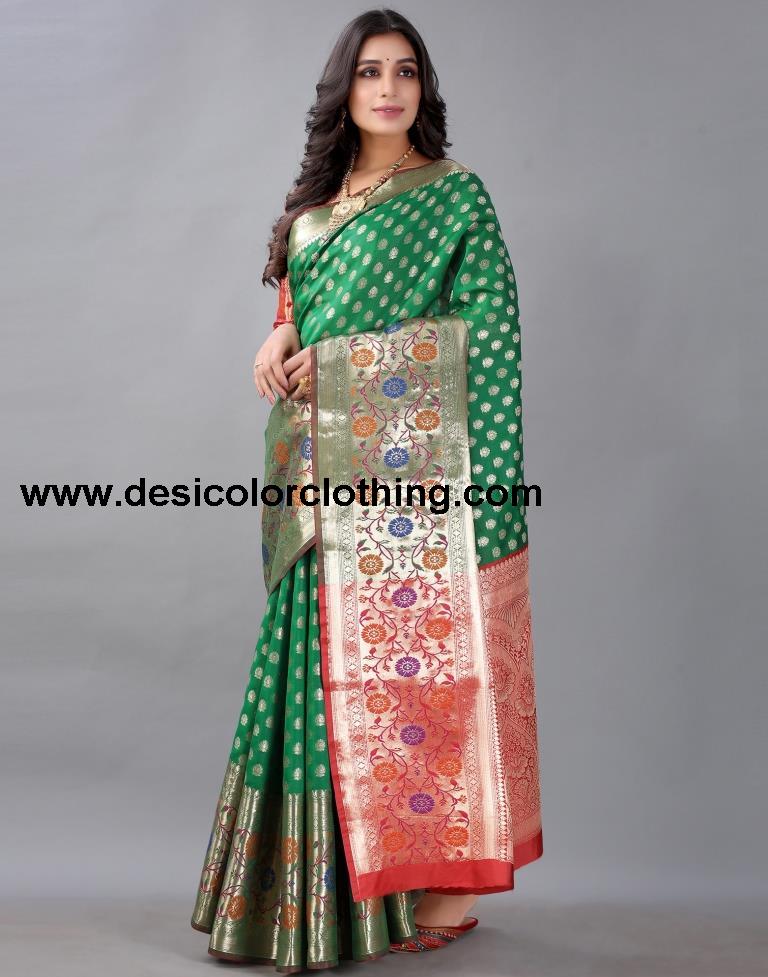 Golden And Green Silk Saree