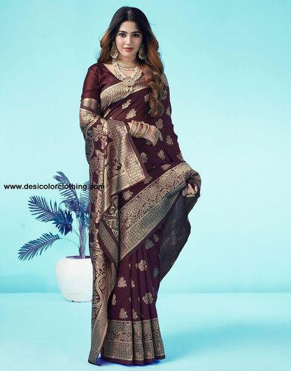 Brown Jacquard Silk Saree