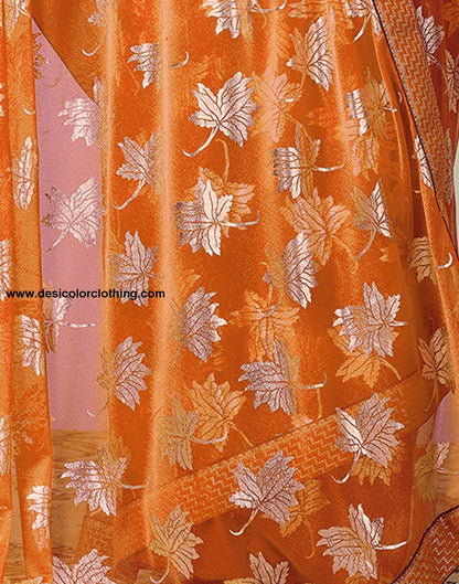 Orange Plain Lycra Saree