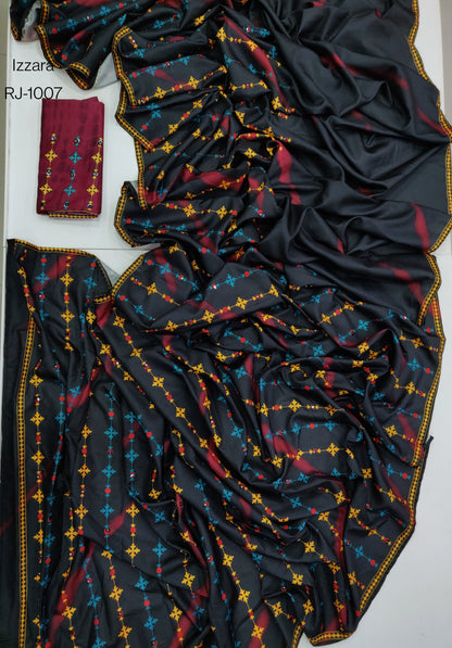 Product Image - Izzara Designer Saree - Soft Tusser with Leheriya Digital Print & Tikky Work