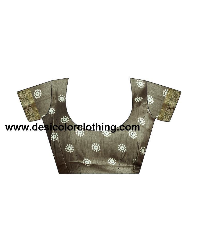 Deep Khaki Silk Printed Saree