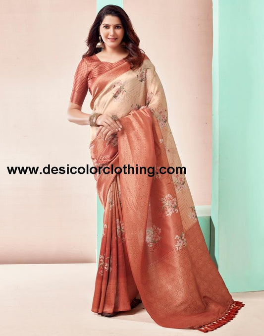 Rust  Silk Printed Sarees