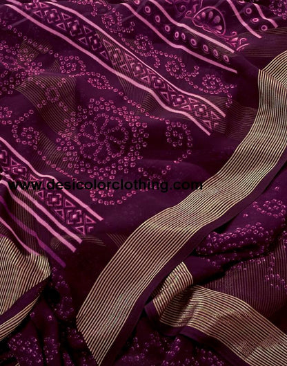 Deep Purple Georgette Bandhani Sarees