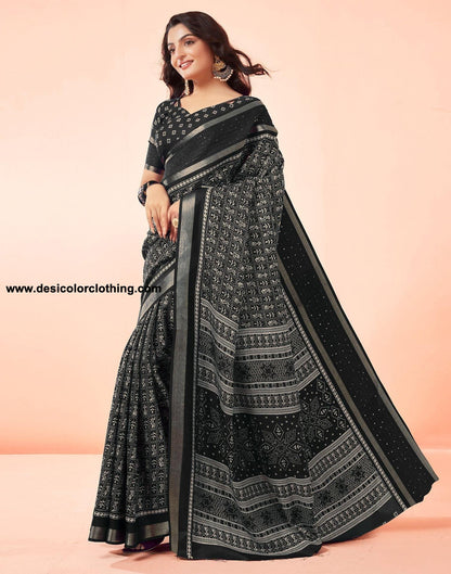 Black Printed Cotton Saree