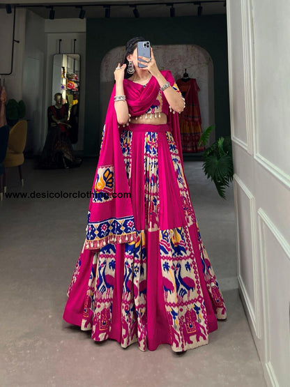 Rayon Printed Silk Lehenga Choli with Gota Patti and Cowrie Lace Detailing