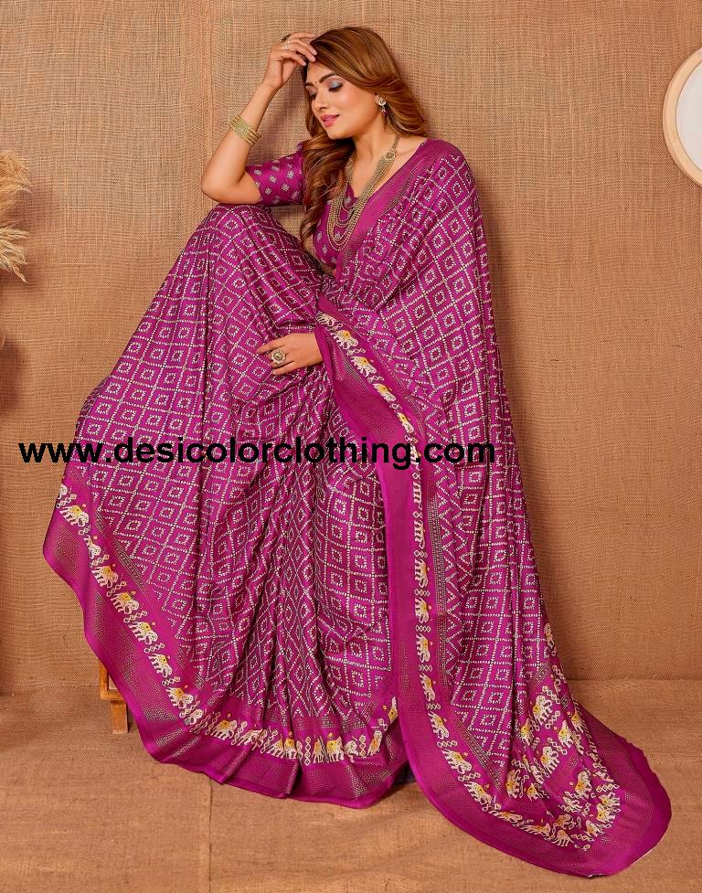 Deep Purple Printed Saree