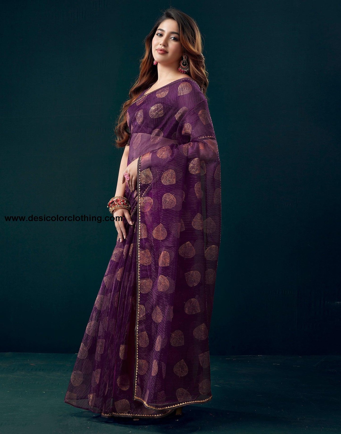 Purple Net Plain Saree