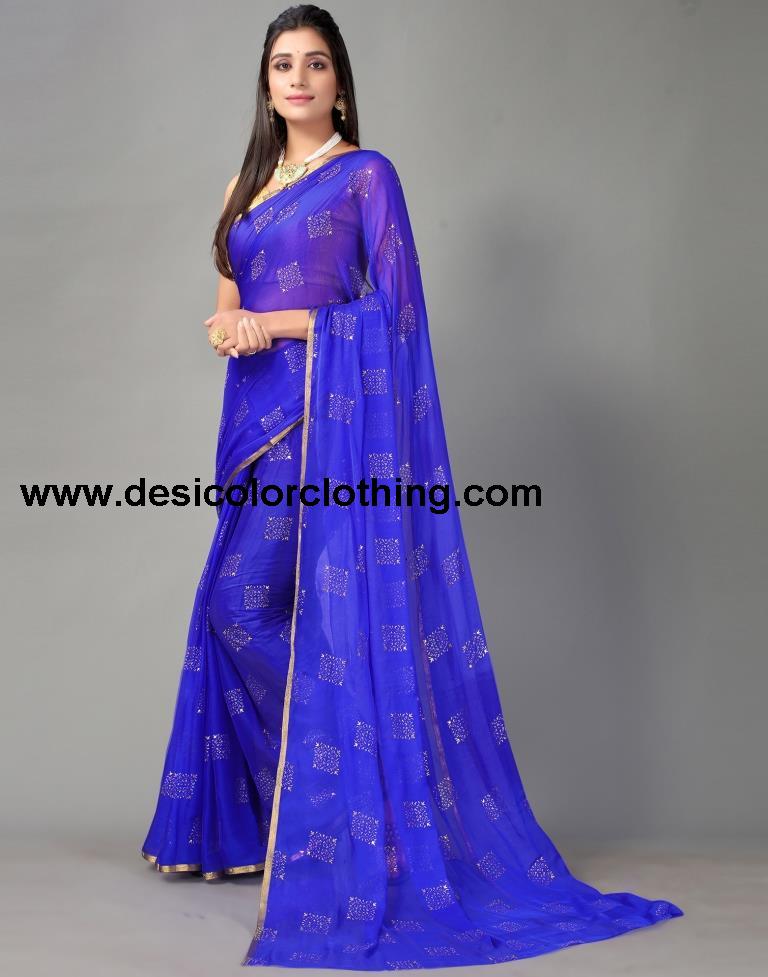 Royal Blue Chiffon Saree