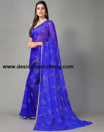Royal Blue Chiffon Saree