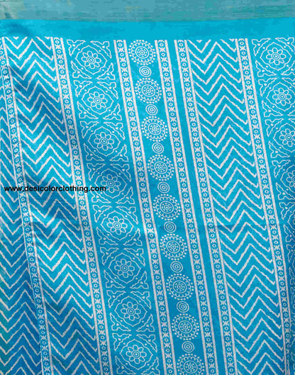 Blue Cotton Printed Saree