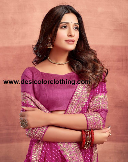 Pink Plain Gergette Saree
