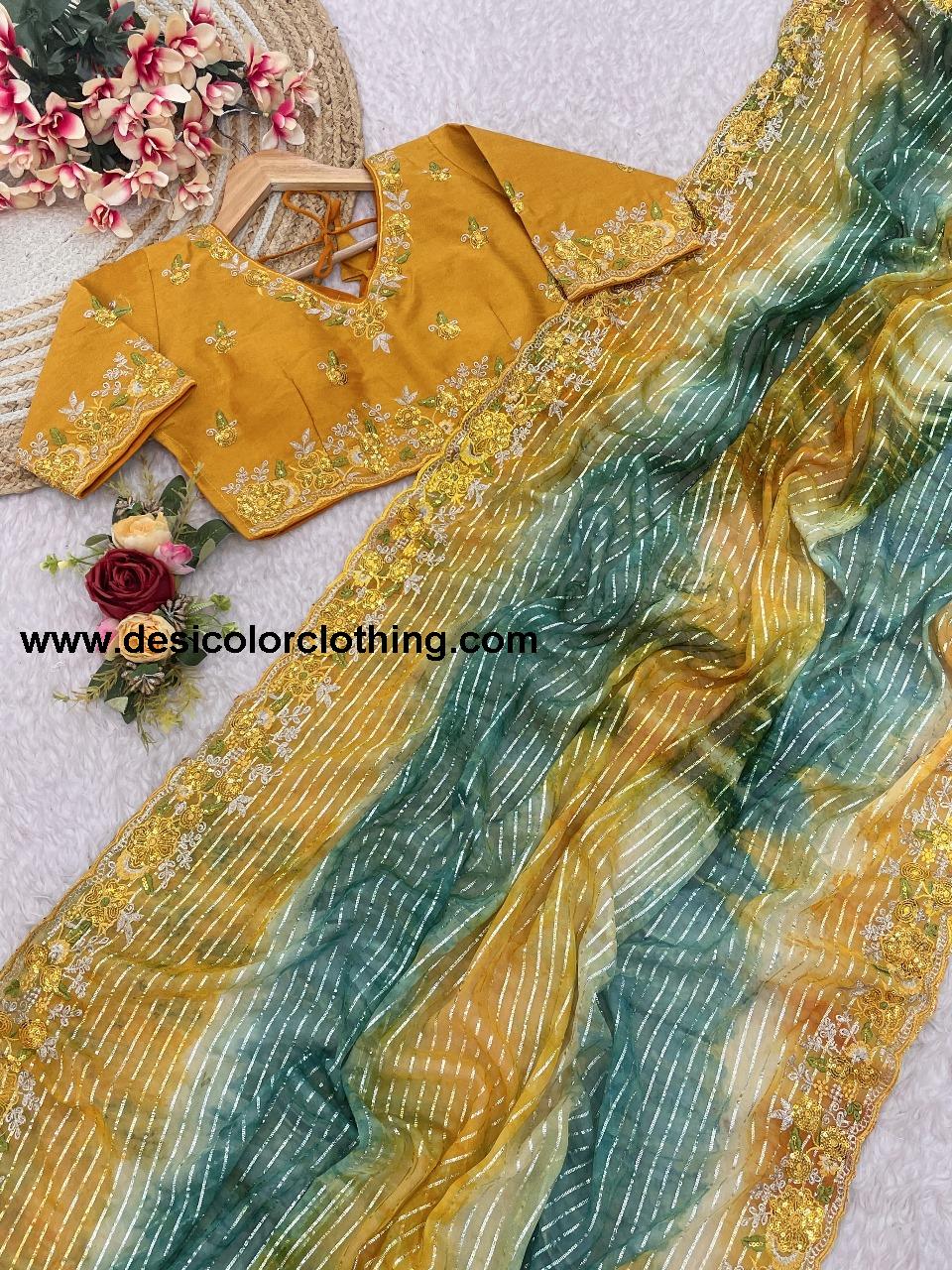 Pure Soft Georgette Sarees with Silver Weaving lining Nd Prisam Print With Heavy Embroidery Threads Sequence Ton to Ton work border aarco*