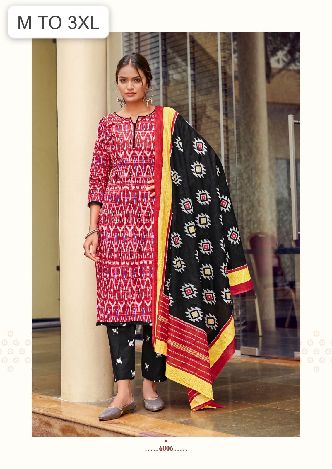 Product Image - Elegant Ikkat Readymade Cotton Kurti Pant with Dupatta