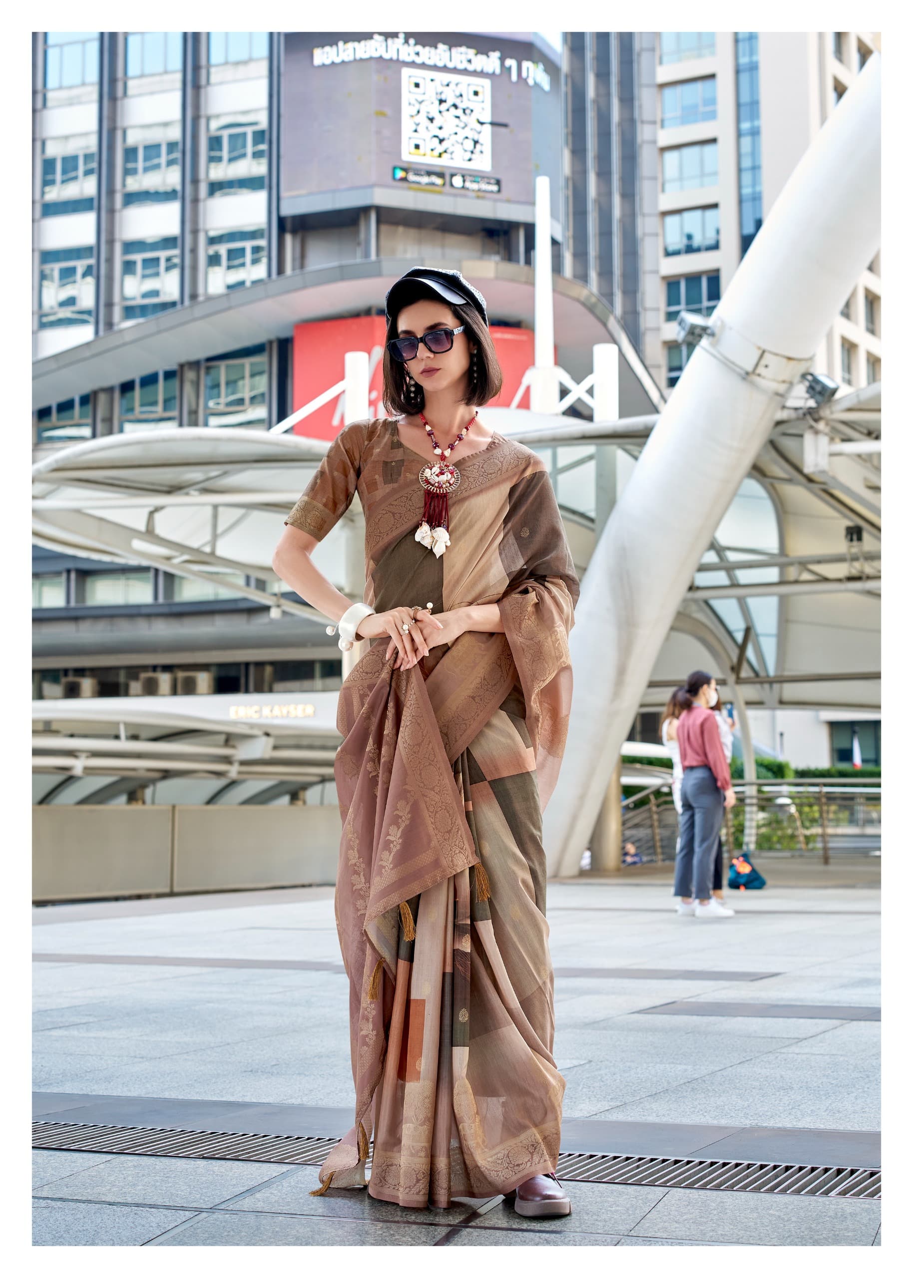 Product Image - Designer Zimmy Choo Silk Saree with Embroidered Border & Lehiriya Design