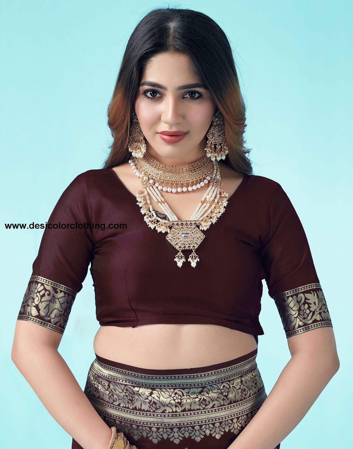 Brown Jacquard Silk Saree