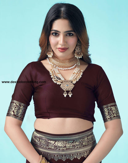 Brown Jacquard Silk Saree