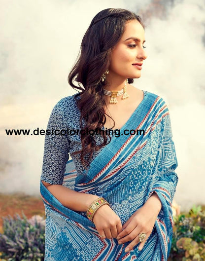 Blue Cotton Printed Ready To Wear