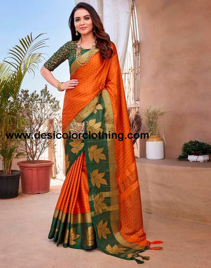 Orange Silk Woven Saree