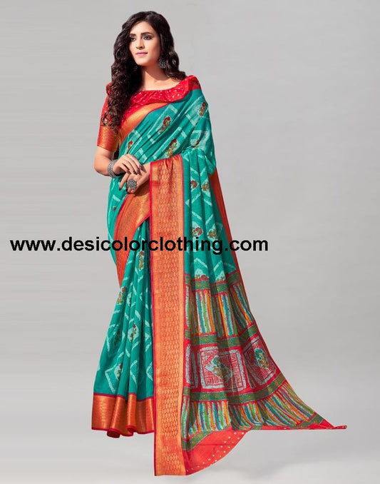 Teal Blue Cotton Printed Saree | 1970S7658