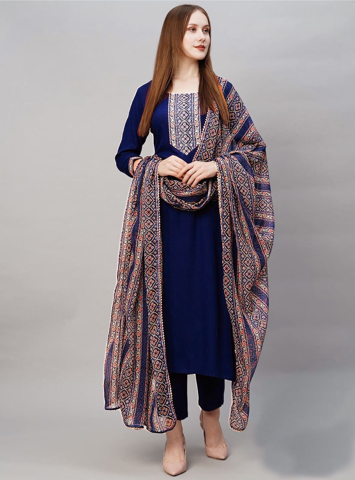 Product Image - Elegant Reyon Suit Set with Georgette Dupatta - Morni Creation