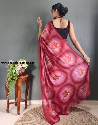 Peach Printed Georgette Pre-draped Saree