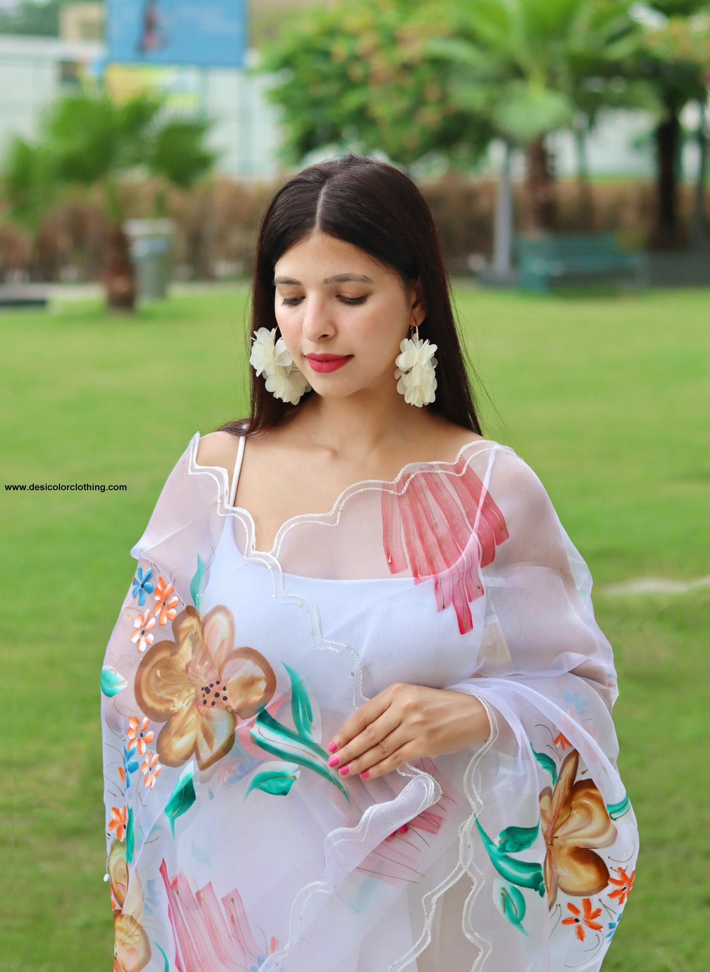 Beautiful Hand-Painted Organza Silk Saree – A Blend of Artistry and Elegance