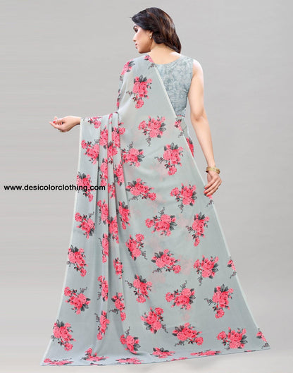 Exotic Grey Printed Saree | 1850S177
